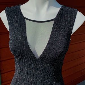 Trixxi Metallic dress w/ deep meshed v-neck